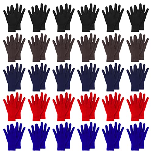 50 Paar Bulk Winter Magic Handschuhe, Gestrickte Winter Warme Handschuhe, Dicke Strickhandschuhe für Erwachsene Männer Frauen Homeless Unisex, Schwarz, Rot, Marineblau, Blau, Kaffee, Einheitsgröße von Seematn