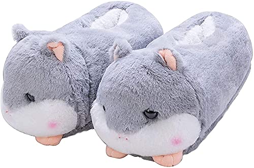 Seemehappy Koala-hausschuhe Damen, Kinder,mädchen, Warme Hausschuhe Damen,lustige Hausschuhe Herren,elefant-hausschuhe, Hausschuhe Damen Plüsch-35-38,Grey Hamster von Seemehappy