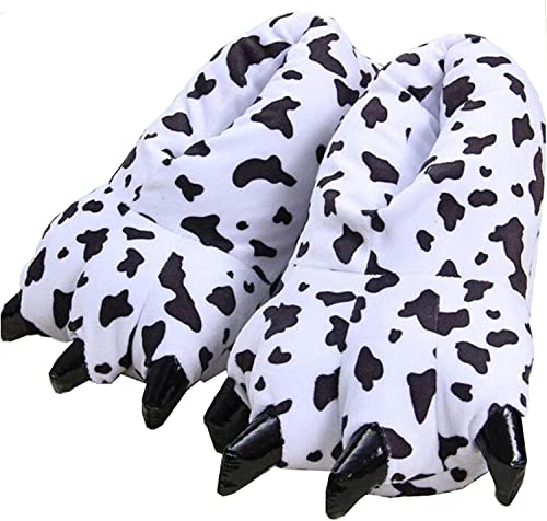 Seemehappy Unisex Erwachsene Plüsch Hausschuhe Tier Kostüm Pfote Klaue Schuhe Kinder Frauen Männer Hausschuhe Winter-40/44 EU,Milchkuh Cows von Seemehappy