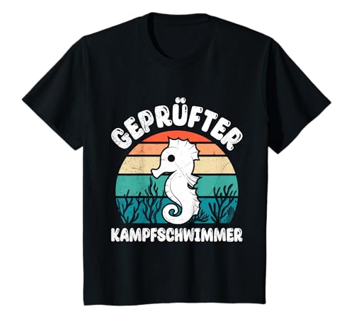 Seepferdchen Kinder GEPRÜFTER KAMPFSCHWIMMER Lustiges T-Shirt von Seepferdchen Abzeichen bestanden Geschenk Jungs