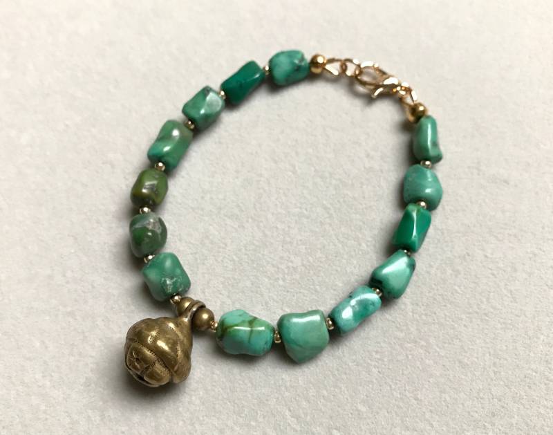 Antike Türkis-Armband, Antike Geschnitzt Kupfernen Armband, 14K Karabiner-Verschluss von SeesawDesignStudio