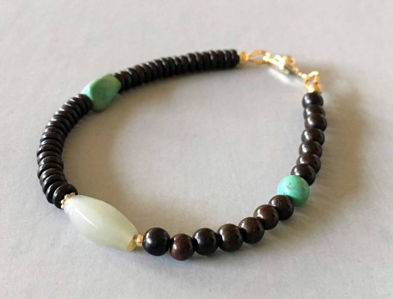 Echte Nephrit Jade Armband Schwarz Ebenholz Holz, Antik Türkis-Armband, 14K-Knopf-Verschluss, Geschenk Für Sie von SeesawDesignStudio