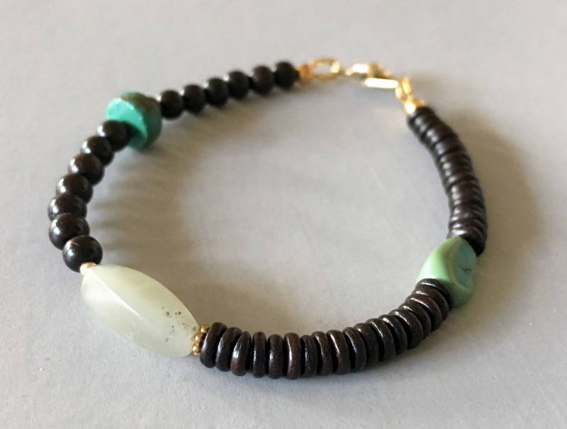 Echte Nephrit Jade Armband Schwarz Ebenholz Holz, Antik Türkis-Armband, 14K-Knopf-Verschluss, Geschenk Für Sie von SeesawDesignStudio