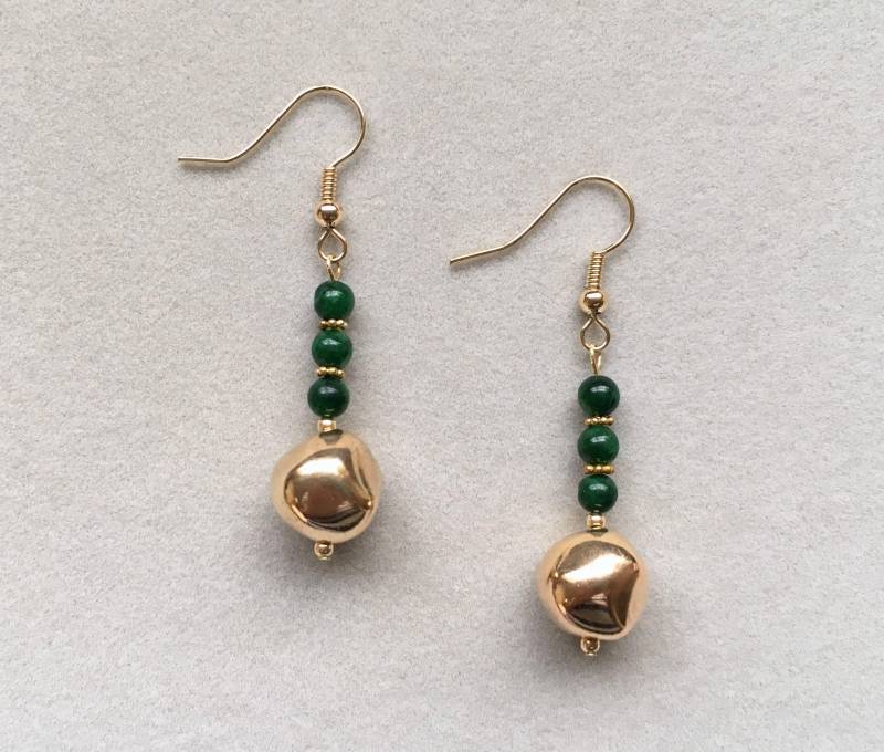 Gold Metall Perle Ohrringe, Echte Jade 18K Gefüllten Fisch Haken, Hypoallergen Ohrringe Geschenk Für Sie von SeesawDesignStudio