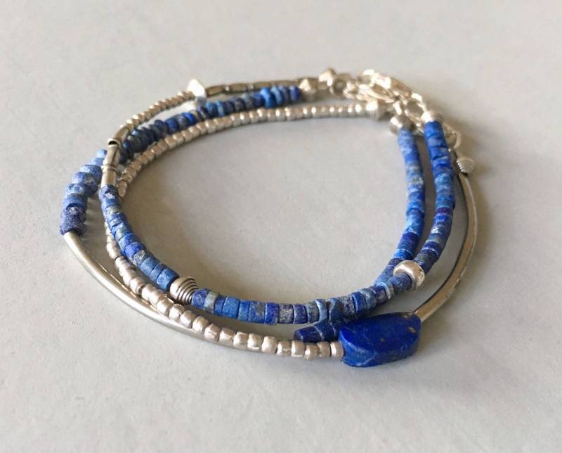 Lapislazuli Armband Set, 925 Sterling Silber Set von SeesawDesignStudio