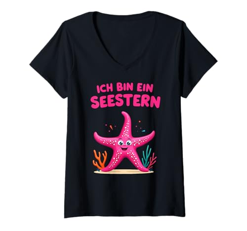 Damen Seestern Kostüm Meerestier Kostüm Unterwasser Karneval T-Shirt mit V-Ausschnitt von Seestern Kostüm Fasching Unterwasser Kostüme