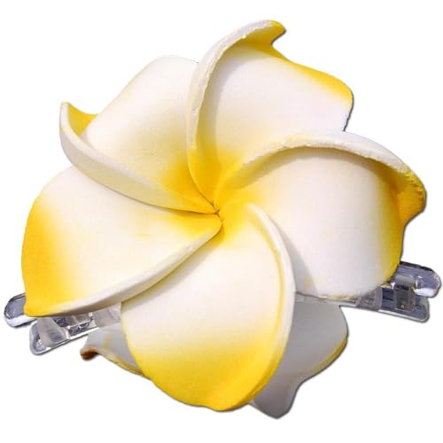 SEESTERN Bali Hawaii Haarklammer 2 Frangipani Blüten aus Moosgummi, Haarspange /FBA_1301 Gelb von Seestern Sportswear