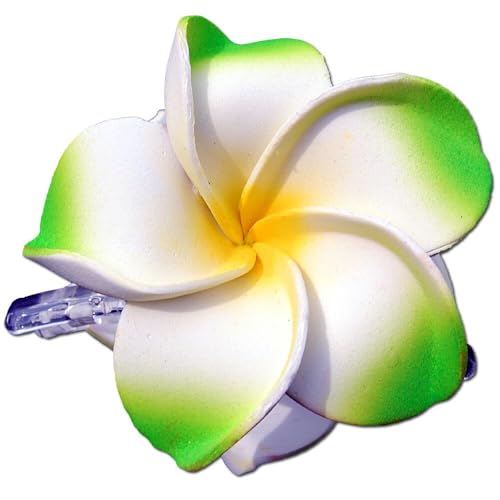 SEESTERN Bali Hawaii Haarklammer 2 Frangipani Blüten aus Moosgummi, Haarspange /FBA_1301 Grün von Seestern Sportswear