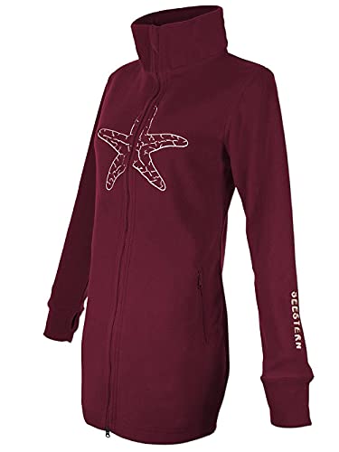 SEESTERN Damen Fleecejacke mit Stehkragen 2WegeZipper Fleecemantel Fleece XS-4XL /1628 Bordeaux_Creme XS von Seestern Sportswear