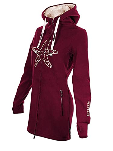 SEESTERN Damen Kapuzen Fleecejacke 2WegeZipper Fleecemantel Fleece Sweatj.XS-4XL /2126.bx Bordeaux_Creme 3XL von Seestern Sportswear