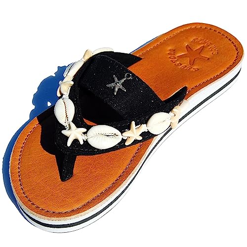 SEESTERN Mädchen Leder Zehentrenner Zehensandale Zehensteg Sandalen in Gr.24-35/2302 Schwarz EUR 35 von Seestern Sportswear