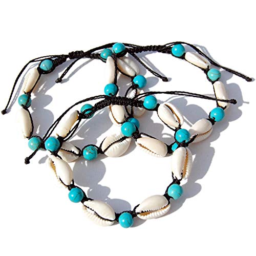 Seestern Fußkette Modeschmuck aus Kauri Muscheln Surfer Shell Anklet /2007.tq Tuerkis_3 Stueck von Seestern Sportswear