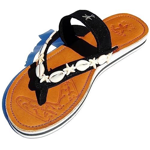Seestern Sportswear Damen Leder Zehentrenner Zehensandale Zehensteg Sandalen in Gr.36-44 /FBA_2323 Schwarz EUR 40 von Seestern Sportswear