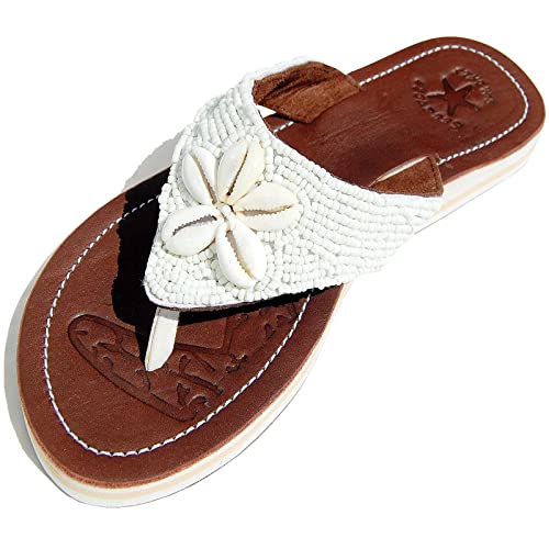 Seestern Sportswear Damen Leder Zehentrenner Zehensandale Zehensteg Sandalen in Größe 36-44 /FBA_2229 Weiß EUR 39 von Seestern Sportswear