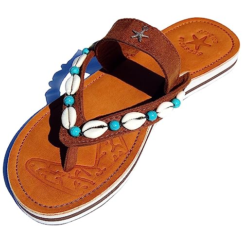 Seestern Sportswear Mädchen Jugendliche Leder Zehentrenner Zehensandale Sandalen Gr.36-41/2302 Braun EUR 36 von Seestern Sportswear