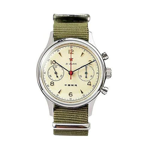 Seestern 1963 Heritage Chronograph Mechanisch Pilot Stahl Gelb Grün Herrenuhr, Armband von Seestern