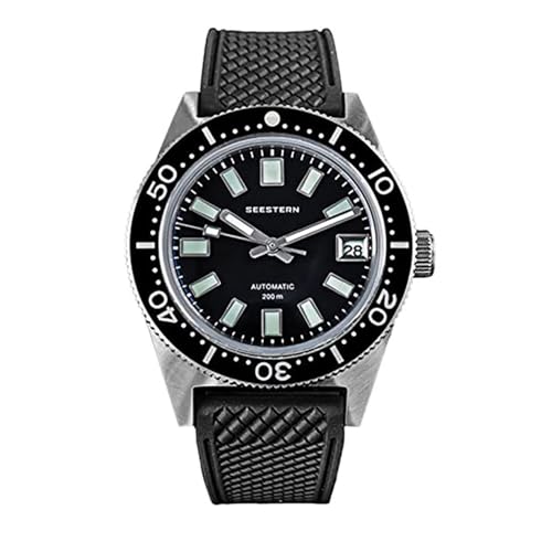 Seestern S404 Automatikuhr, schwarz, Stahl, Datumsanzeige, Silikon, Taucher, Herrenuhr von Seestern