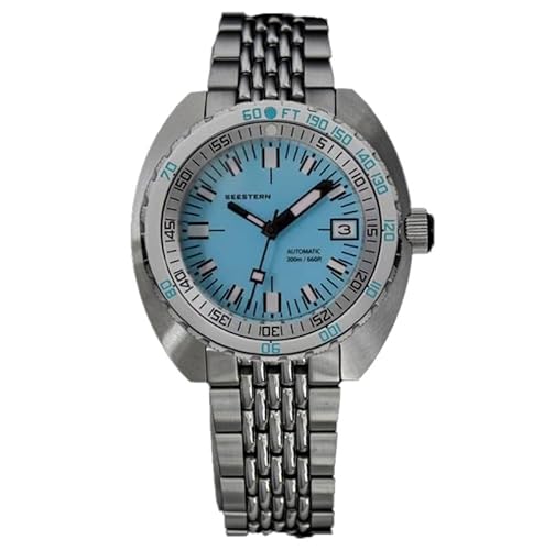 Seestern S406 Teal Blue Automatik Stahl Blau Datumsanzeige Herrenuhr, Armband von Seestern