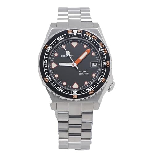 Seestern S407 Automatik Stahl Keramik Schwarz Datumsanzeige Diver Herrenuhr, Sport von Seestern