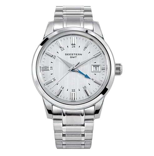 Seestern S446 GMT Automatik Edelstahl Silber Datumsanzeige Saphir Uhr Herren von Seestern