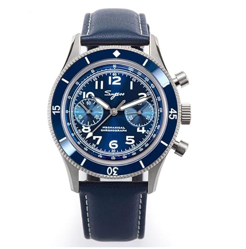Seestern Sugess Chronograph Mechanisch Stahl Leder Blau Herrenuhr, Armband von Seestern