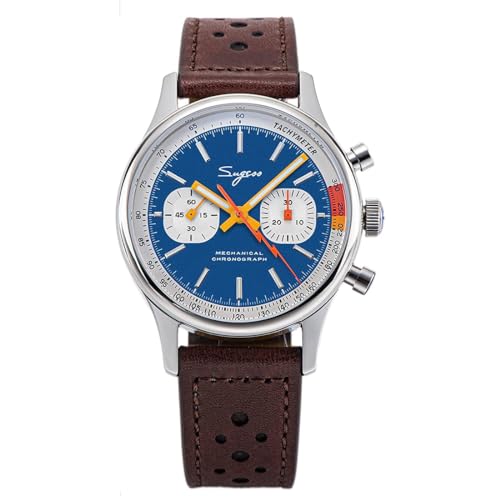 Seestern Sugess Chronograph mechanisch Stahl Leder Braun Blau Vintage Racing Herrenuhr Armband von Seestern