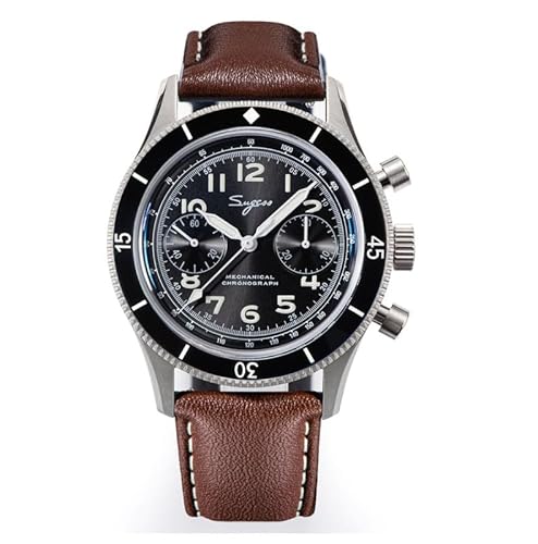 Seestern Sugess Chronograph Mechanisch Stahl Leder Schwarz Braun Herrenuhr, Armband von Seestern