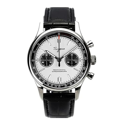Seestern Sugess Chronograph Panda Mechanisch Stahl Leder Schwarz Weiß Herrenuhr, Vintage von Seestern