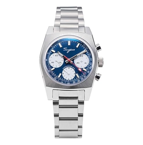 Seestern Sugess Heritage 442 Mechanischer Stahl Chronograph Blau Weiß Saphir Herrenuhr, blau, Armband von Seestern