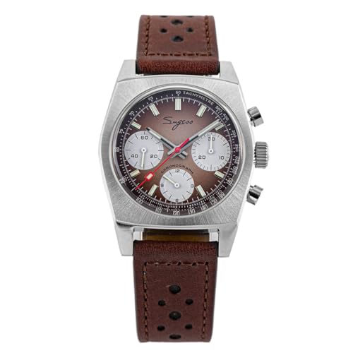 Seestern Sugess Panda S419 Mechanische Chronograph Stahl Leder Braun Saphir Herrenuhr von Seestern