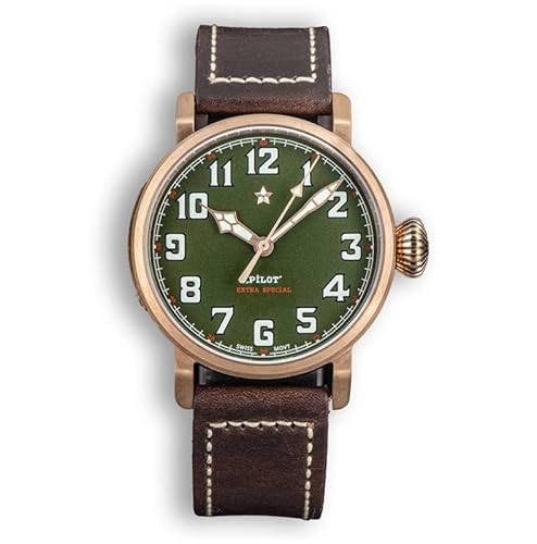 Seestern Sugess Pilot Master S408 Automatikuhr Bronze Grün Braun Saphirleder Herren von Seestern