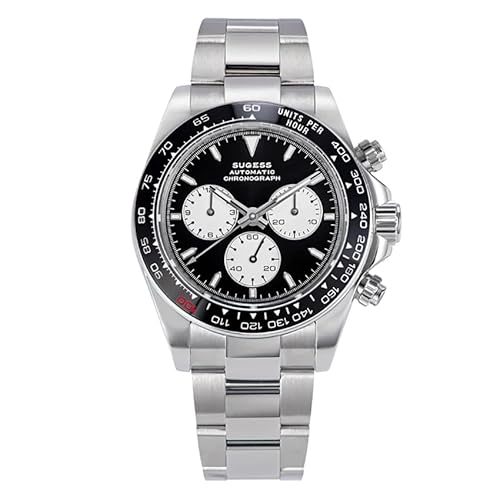 Seestern Sugess S418-2 Chronograph Panda Automatik Stahl Schwarz Weiß Saphir Keramik Herrenuhr von Seestern