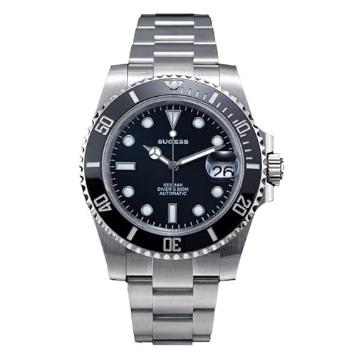 Seestern Sugess S421 Automatikuhr aus schwarzem Stahl mit Datumsanzeige Saphir für Herren, Armband von Seestern