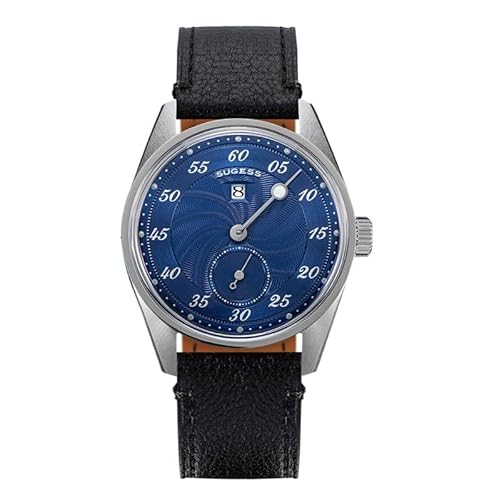 Seestern Sugess S451 Automatik Regulator Stahl Leder Blau Schwarz Herrenuhr, Schwarz , Armband von Seestern