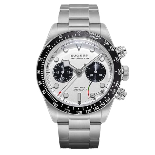 Seestern Sugess S457 Panda Chronograph mechanisch Stahl Weiß Schwarz Saphir Herrenuhr, Weiß von Seestern
