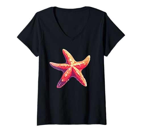 Damen Seesterne Seestern T-Shirt mit V-Ausschnitt Damen Seesterne Seestern T-Shirt mit V-Ausschnitt von Seesterne Seestern Tier Shop