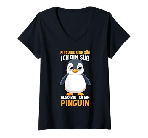 Damen Pinguine Sind Süß Seevögel Königspinguin Pinguin T-Shirt mit V-Ausschnitt von Seevogel Südpol Kalt Natur Tier Motiv