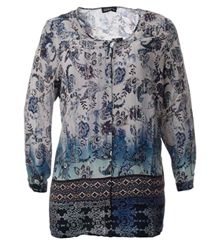 Seeyou Longbluse Damen Langarm Paisley-Muster große Größen Bluse Khaki Jeans-Blau Viskose All-Over Print Herbstbluse, Farbe:Blau, Größe:54 von Seeyou