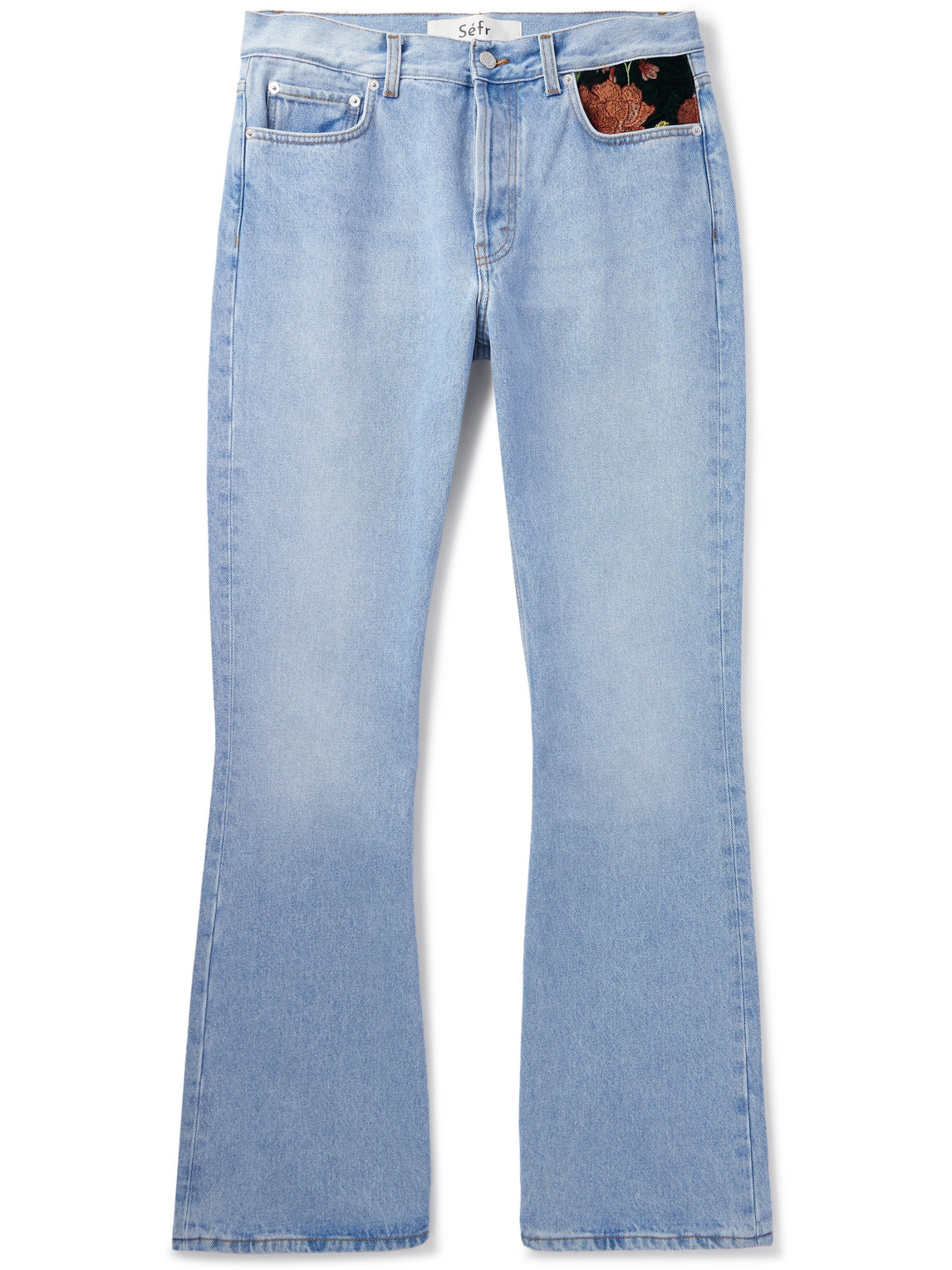 Séfr - Flared Embroidered Velour-Trimmed Jeans - Men - Blue - UK/US 32 von Séfr