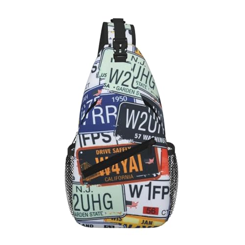 Sefzcxdn Brusttasche mit Nummernschild-Druck, klein, Mehrzweck-Tagesrucksack für Damen und Herren, Schwarz , Einheitsgröße Sefzcxdn Brusttasche mit Nummernschild-Druck, klein, Mehrzweck-Tagesrucksack für Damen und Herren, Schwarz , Einheitsgröße von Sefzcxdn