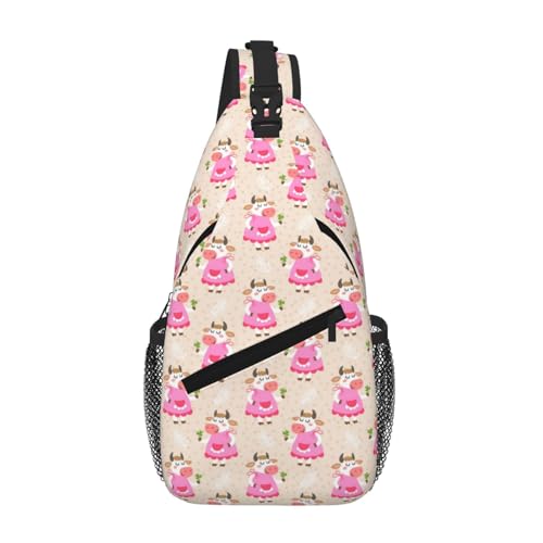 Sefzcxdn Hübsche rosa Cartoon-Kuh-Druck-Brusttasche, Umhängetasche, klein, Mehrzweck-Tagesrucksack für Männer und Frauen, Schwarz , Einheitsgröße Sefzcxdn Hübsche rosa Cartoon-Kuh-Druck-Brusttasche, Umhängetasche, klein, Mehrzweck-Tagesrucksack für Männer und Frauen, Schwarz , Einheitsgröße von Sefzcxdn
