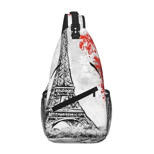 Sefzcxdn Paris Print Brusttasche Crossbody Sling Bag Small Multipurpose Daypack for Men Women, Schwarz , Einheitsgröße von Sefzcxdn
