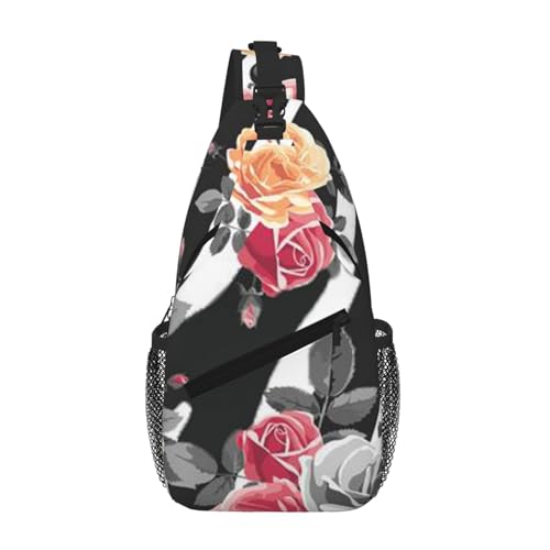 Sefzcxdn Umhängetasche mit Rosenmotiv, Zebrastreifen, klein, Mehrzweck-Tagesrucksack für Damen und Herren, Schwarz , Einheitsgröße Sefzcxdn Umhängetasche mit Rosenmotiv, Zebrastreifen, klein, Mehrzweck-Tagesrucksack für Damen und Herren, Schwarz , Einheitsgröße von Sefzcxdn
