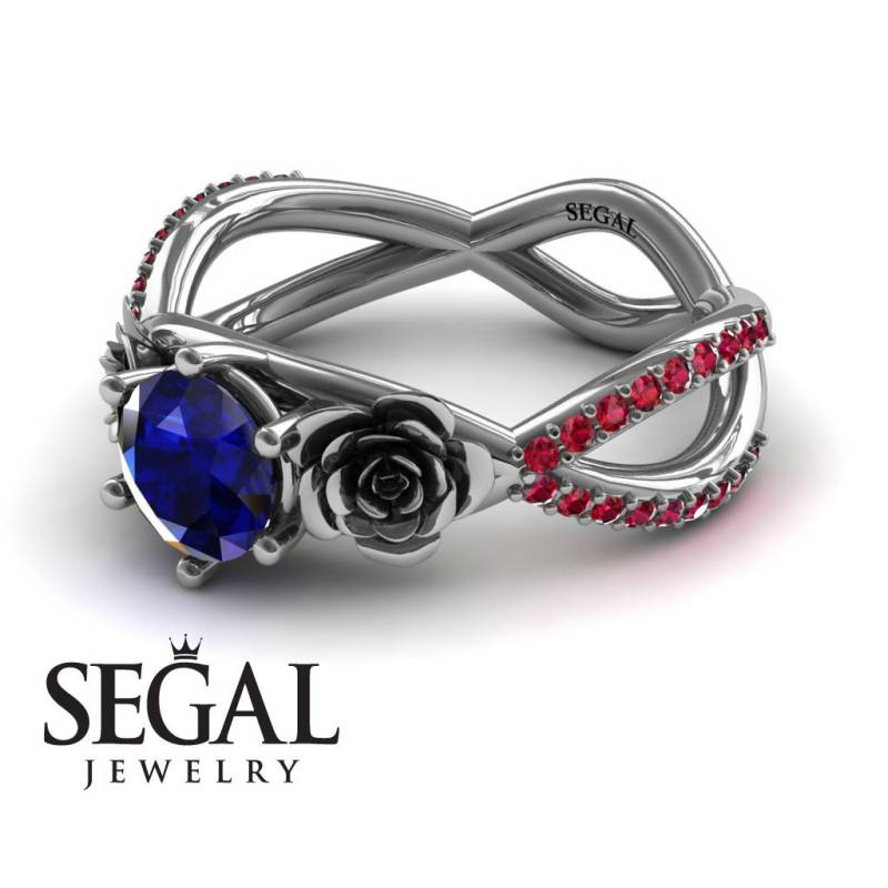 1930Er Jahre Verlobungsring Weissgold Blauer Saphir Ring Natur Inspirierter Jugendstil - Abigail von SegalJewelry