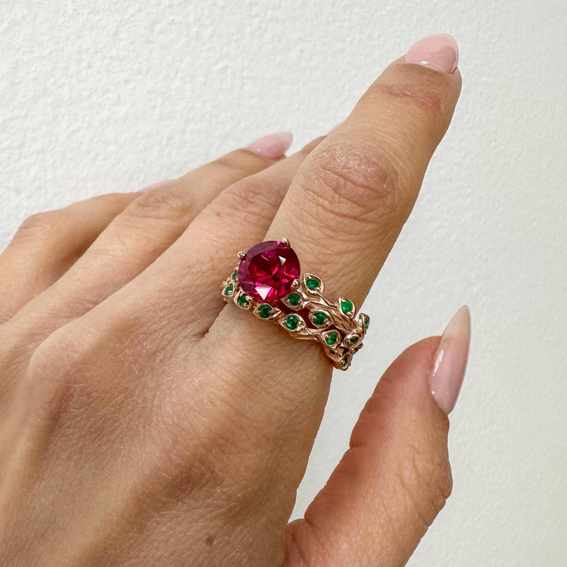 2 Karat Rubin Rosegold Verlobungsring Brautring Einzigartiges Ringgeschenk Für Sie Rubin-Verlobungsringe Blatt-Verlobungsring Frauen von SegalJewelry