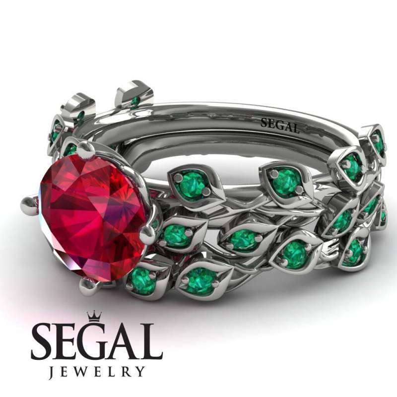 2Ct Rubin Braut Set Rosegold Verlobungsring Brautring Verlobungsringe Roter von SegalJewelry