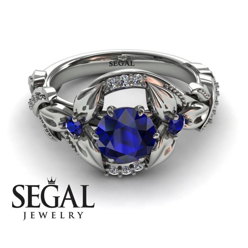 Art Deco Verlobungsring 585Er Weißgold Zweigring Floraler Blauer Saphir Ring Vintage - Isabelle von SegalJewelry