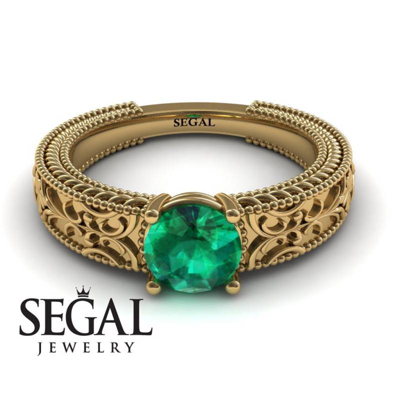 Art Deco Verlobungsring Gelbgold Antiker Grüner Smaragdring Vintage Ring - Brooklyn von SegalJewelry