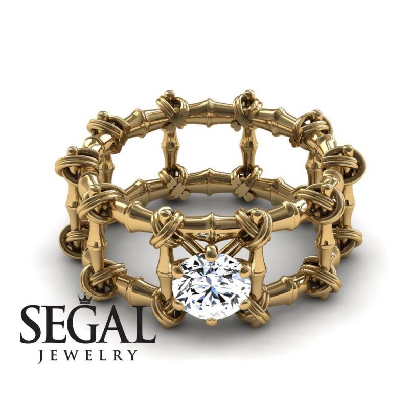 Art Deco Verlobungsring Gelbgold Natur Inspirierter Ring Einzigartiger Moissanit Designerring Verlobungsringe - Sophia von SegalJewelry