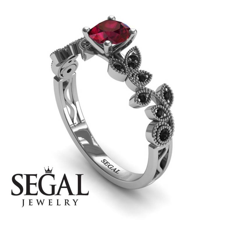 Blatt Design Verlobungsring Roter Rubin Blätter Vintage Ring Verlobungsringe - Alice von SegalJewelry